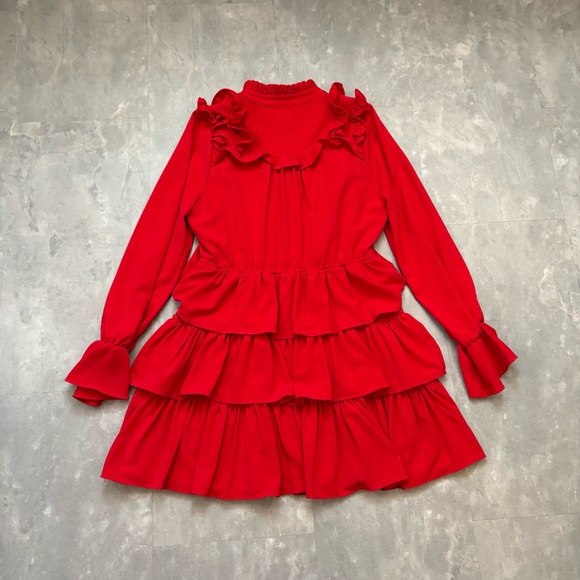 SISTER JANE Ruffled Red Romantic Long Sleeve Mini Dress Size Medium - Picture 6 of 9